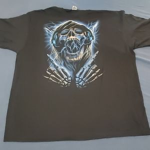 3XL black Tshirt - skeleton with earphones  pointing lightning Delta Pro Weight